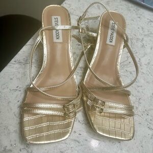 Steve Madden Gold Strappy Heels with Square-Toe Design